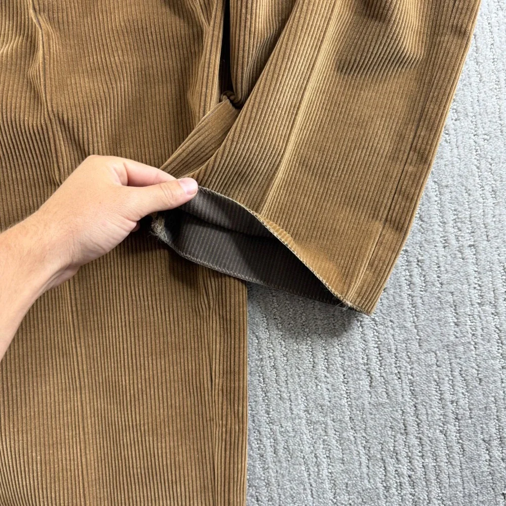 Ermenegildo Zegna Corduroy Pleated Trousers Mens Size 42 Brown Raw Hem